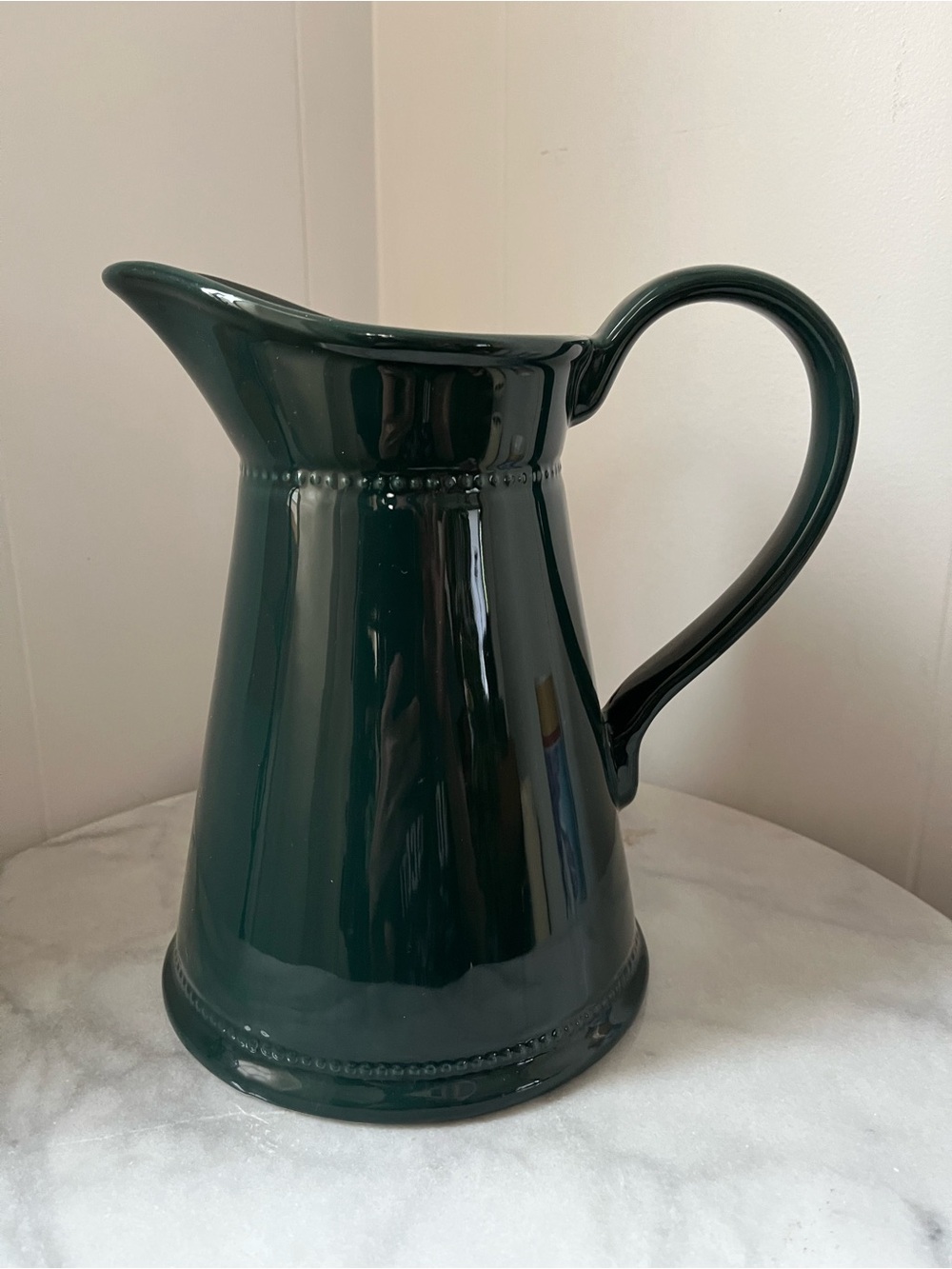 Vintage Martha Stewart Beaded Trim Forest Green Ceramic Pitcher Dark Farmhouse - Picture 4 of 10